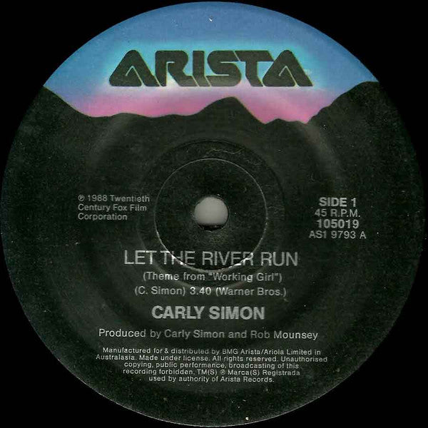 Carly Simon : Let The River Run (7", Single, Promo, Gat)