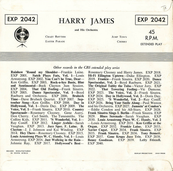 Harry James And His Orchestra : Crazy Rhythm (7", EP, Mono)