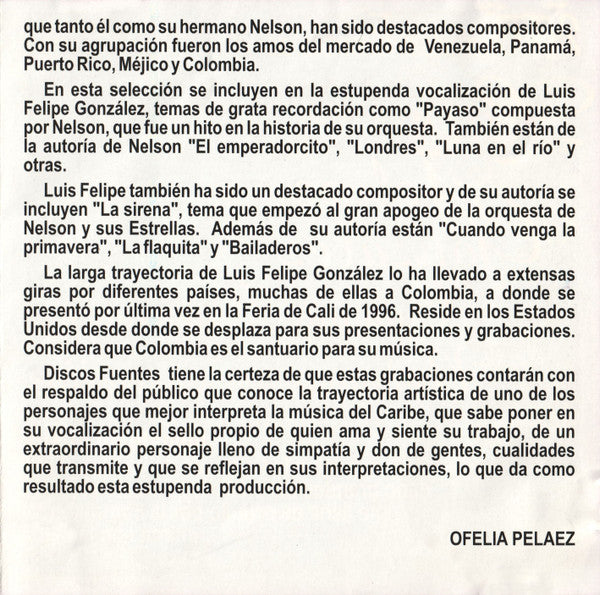 Luis Felipe González : 20 Grandes Exitos De Luis Felipe González, Cantante Original de Nelson Y Sus Estrellas (CD, Comp)