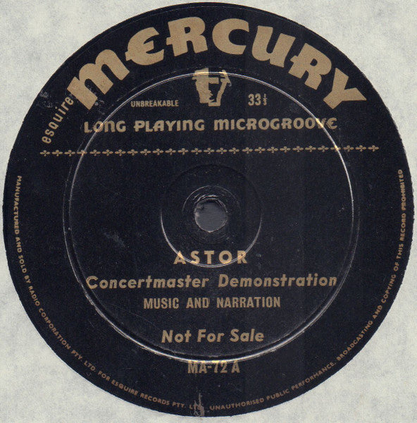 Various : Astor Concertmaster Demonstration Record (10", Promo)