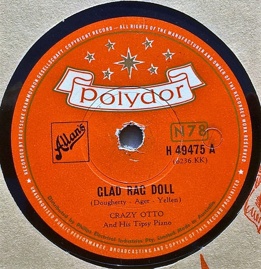 Crazy Otto And His Tipsy Piano* : Glad Rag Doll / Smiles (Shellac, 10")