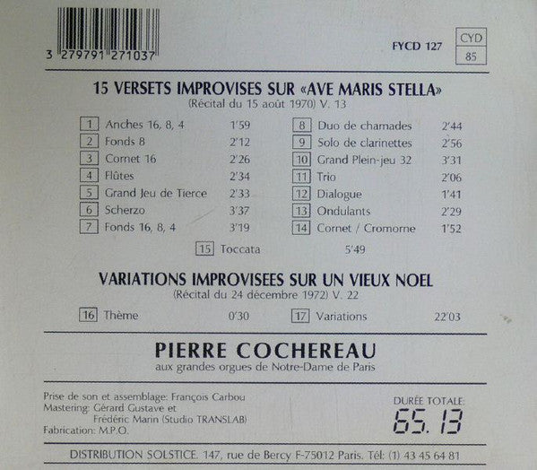 Pierre Cochereau : Improvise En Concert à Notre Dame de Paris: 15 Versets Sur Ave Maria Stella/Variations Improvisees Sur Un Vieux Noël (CD)
