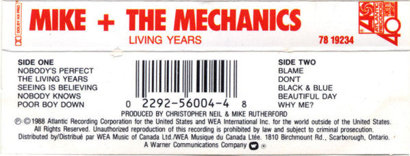 Mike & The Mechanics : Living Years (Cass, Album, c ,)
