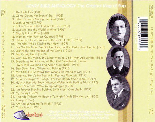 Henry Burr : Anthology: The Original King Of Pop (CD, Comp, RP)