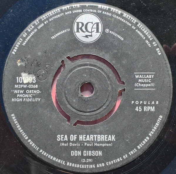 Don Gibson : Sea Of Heartbreak / I Think It's Best (To Forget Me) (7", Single)