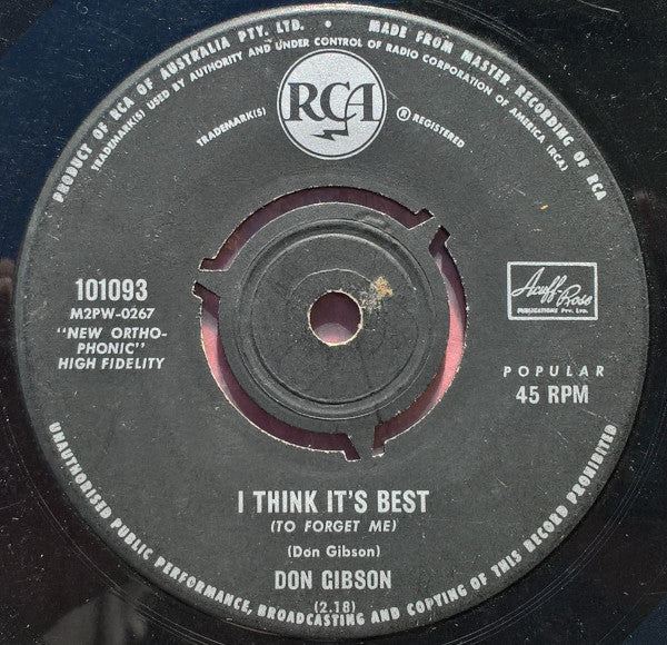 Don Gibson : Sea Of Heartbreak / I Think It's Best (To Forget Me) (7", Single)