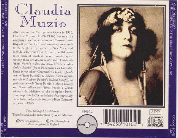 Claudia Muzio : The Complete Pathé Recordings (1917-18) (2xCD, Comp)