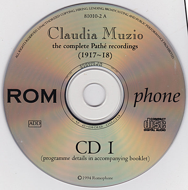 Claudia Muzio : The Complete Pathé Recordings (1917-18) (2xCD, Comp)