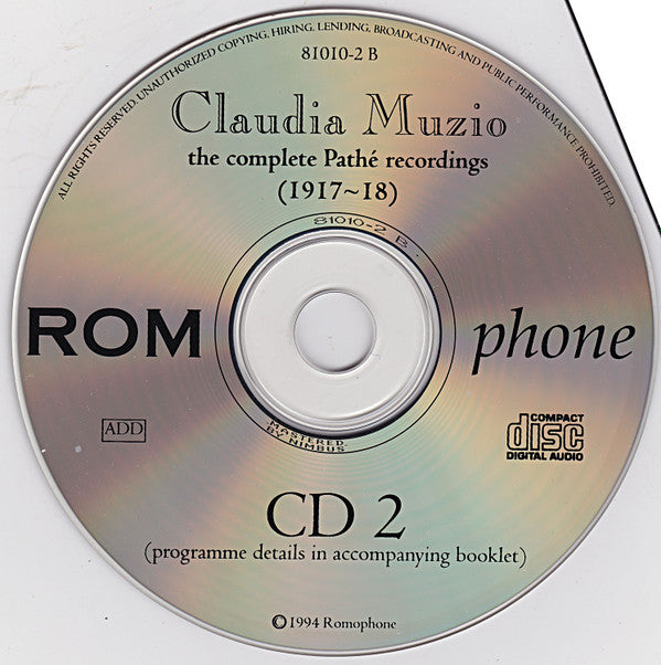 Claudia Muzio : The Complete Pathé Recordings (1917-18) (2xCD, Comp)