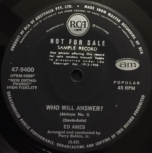 Ed Ames : My Love Is Gone From Me / Who Will Answer? (7", Single)