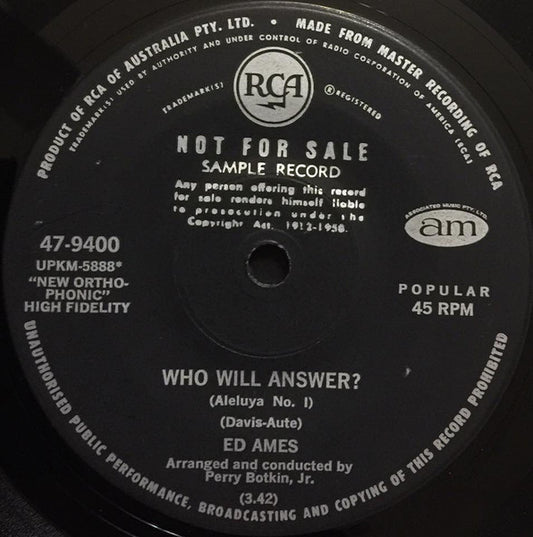 Ed Ames : My Love Is Gone From Me / Who Will Answer? (7", Single)
