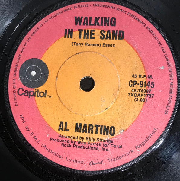 Al Martino : Walking In The Sand (7", Single)