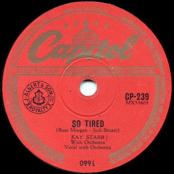 Kay Starr : Half A Photograph / So Tired (Shellac, 10")