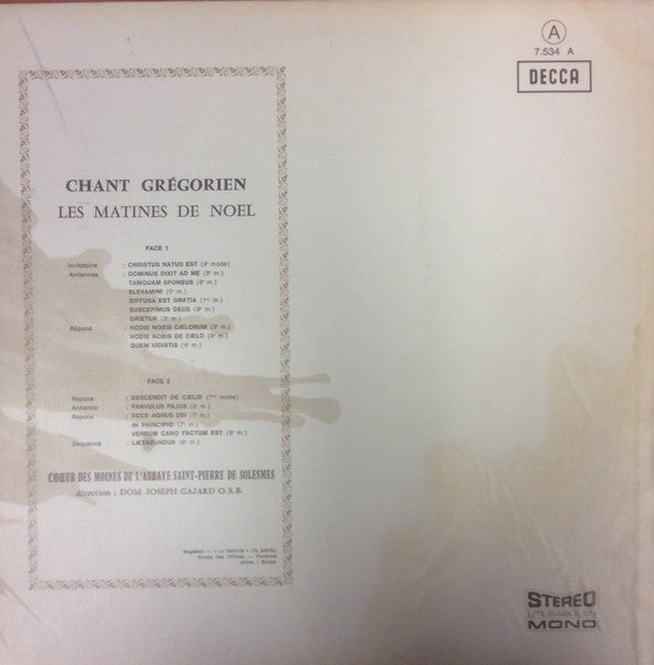 Chœur Des Moines De L'Abbaye Saint-Pierre De Solesmes, Dom J. Gajard O.S.B.* : Les Matines De Noël (LP)