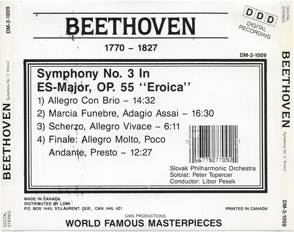 Ludwig van Beethoven / Slovak Philharmonic Orchestra Conducted By: Zdeněk Košler : Symphony No. 3 In ES-Major, Op. 55 "Eroica" (CD, Album)
