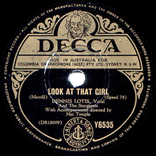 Dennis Lotis And The Stargazers : Look At That Girl / I See The Moon (Shellac, 10")