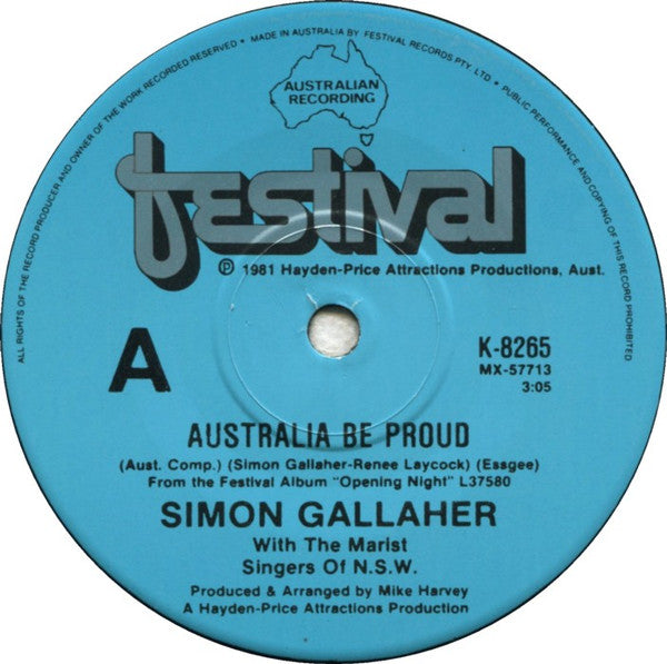 Simon Gallaher with The Marist Singers Of N.S.W. : Australia Be Proud (7", Single)