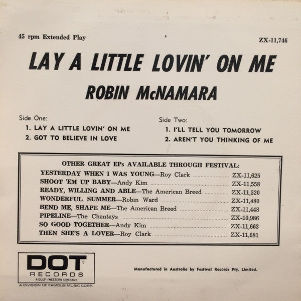 Robin McNamara : Lay A Little Lovin' On Me (7", EP)