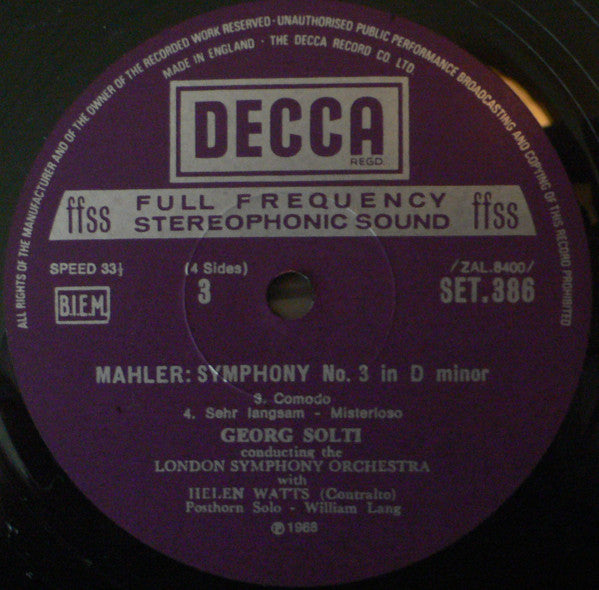 Mahler* / Helen Watts, London Symphony*, Georg Solti : Symphony No. 3 (2xLP, RP + Box)
