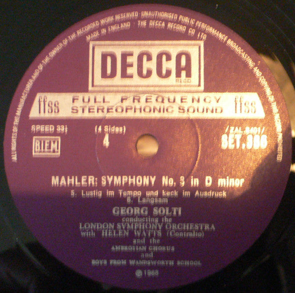 Mahler* / Helen Watts, London Symphony*, Georg Solti : Symphony No. 3 (2xLP, RP + Box)