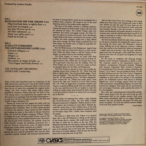 Johann Sebastian Bach - Sir William Walton / Domenico Scarlatti - Vincenzo Tommasini - The Cleveland Orchestra / Louis Lane : The Wise Virgins (Ballet Suite) / The Good-Humoured Ladies (Ballet Suite) (LP, Album, RE)