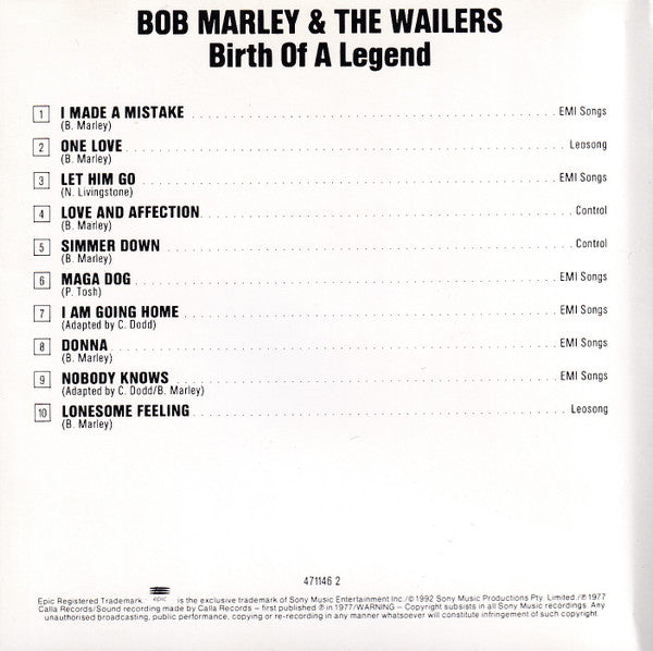Bob Marley & The Wailers Featuring Peter Tosh : The Birth Of A Legend (CD, Comp, RE)