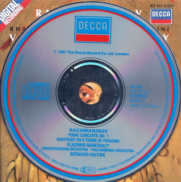 Rachmaninov*, Vladimir Ashkenazy, Concertgebouw Orchestra*, Philharmonia Orchestra, Bernard Haitink : Piano Concerto No. 1 / Rhapsody On A Theme Of Paganini (CD, Album)