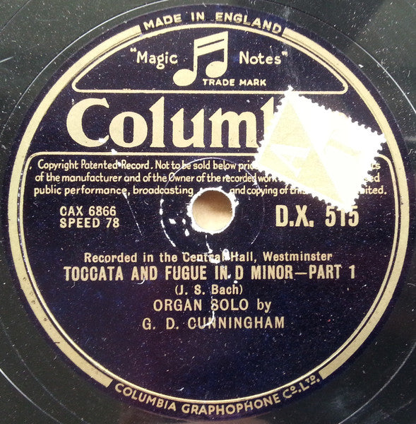 G. D. Cunningham : Toccata And Fugue In D Minor (Shellac, 12")