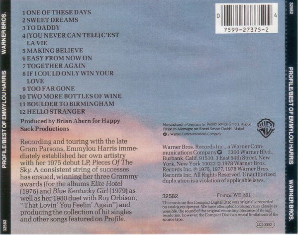 Emmylou Harris : Profile / Best Of Emmylou Harris (CD, Comp, RE)