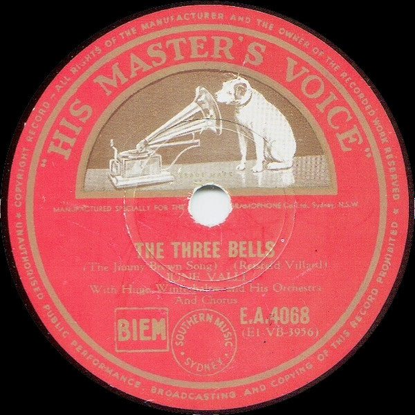 June Valli : Now, Now, Now / The Three Bells (The Jimmy Brown Song) (Shellac, 10")