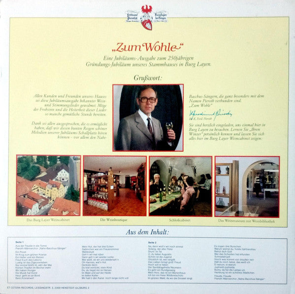Pieroth-Männerchor "Nahe-Bacchus-Sänger" : Zum Wohle (LP, Album, Mixed, S/Edition)