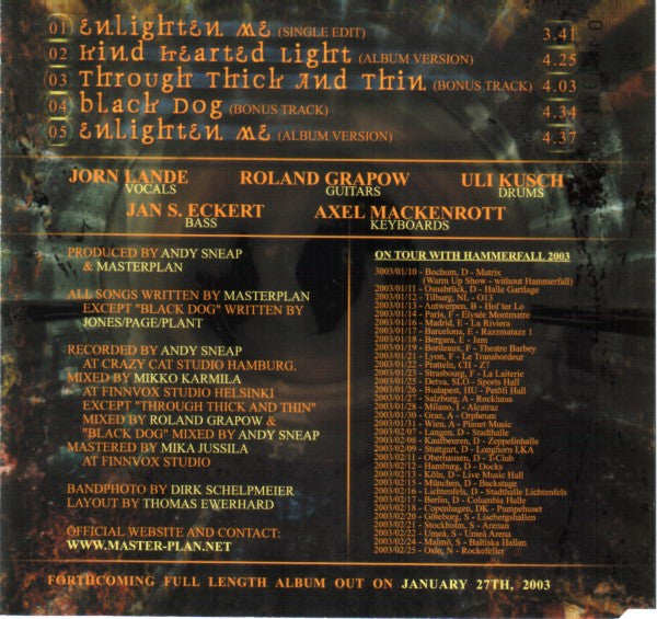 Masterplan (2) : Enlighten Me (CD, Single, J-C)