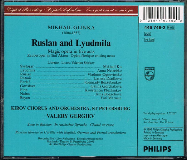 Mikhail Ivanovich Glinka, Vladimir Ognovenko, Anna Netrebko, Larissa Diadkova, Gennady Bezzubenkov, Galina Gorchakova, Kirov Orchestra, Valery Gergiev : Ruslan And Lyudmila (3xCD)