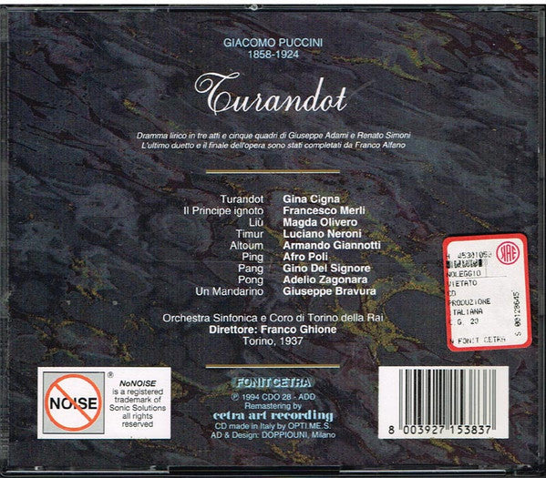 Giacomo Puccini, Gina Cigna, Francesco Merli, Magda Olivero, Luciano Neroni, Franco Ghione : Turandot (Registrazione 1937) (2xCD, Mono, RM)