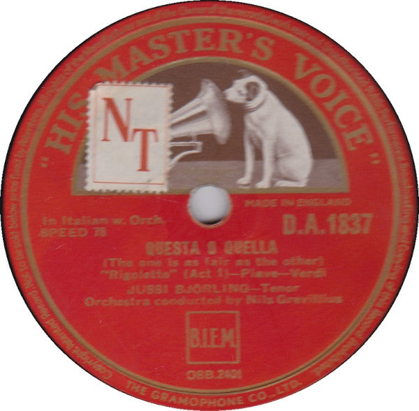 Jussi Björling : Questa O Quella (Shellac, 10")