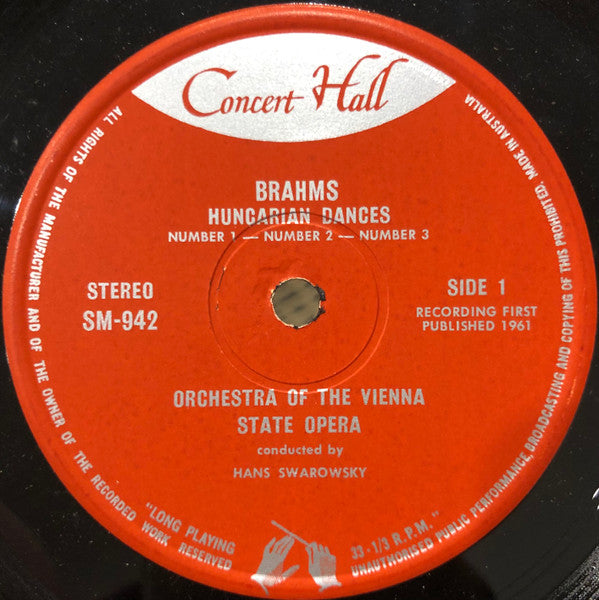 Brahms* / Vienna State Opera Orchestra* / Hans Swarowsky : Hungarian Dances Nos 1, 2, 3, 5 & 6 (7")