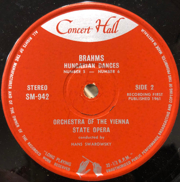 Brahms* / Vienna State Opera Orchestra* / Hans Swarowsky : Hungarian Dances Nos 1, 2, 3, 5 & 6 (7")