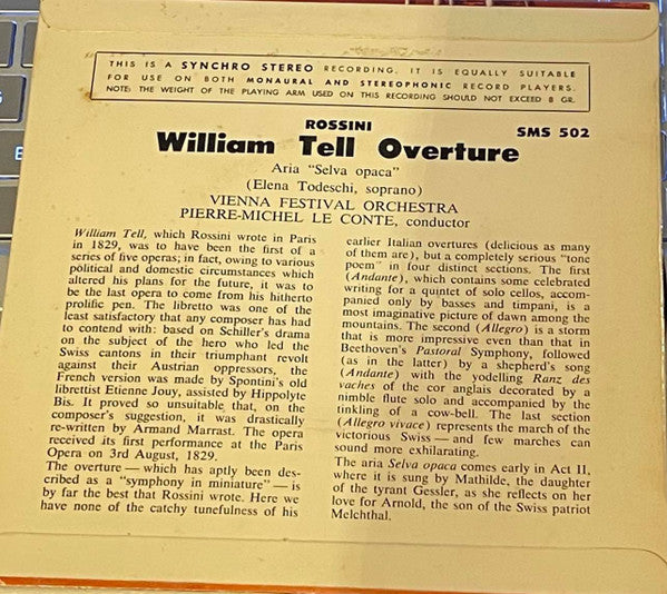 Gioacchino Rossini, Wiener Festspielorchester, Pierre-Michel Le Conte : William Tell: Overture And Aria << Selva Opaca >> (7")