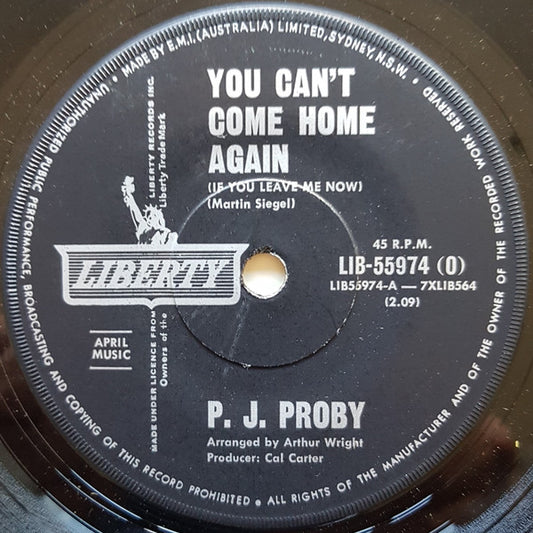 P.J. Proby : You Can't Come Home Again (If You Leave Me Now) (7", Single)