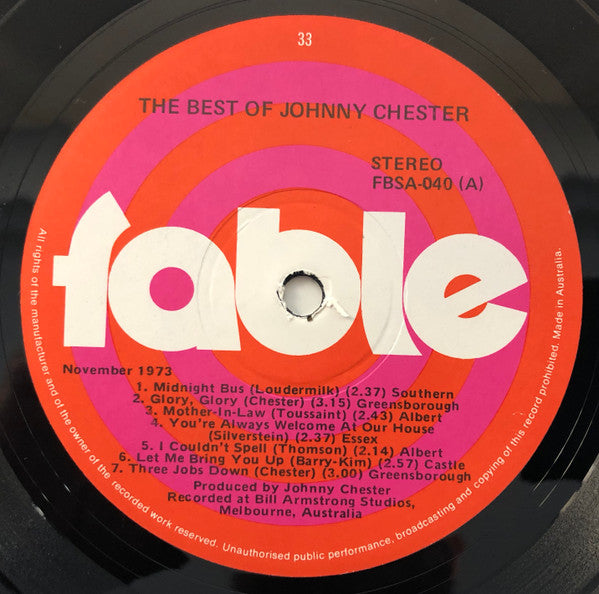 Johnny Chester : The Best Of Johnny Chester (LP, Comp)