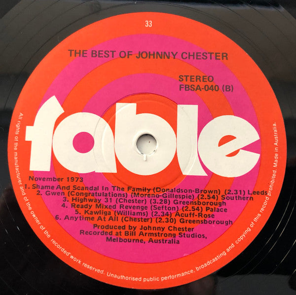 Johnny Chester : The Best Of Johnny Chester (LP, Comp)