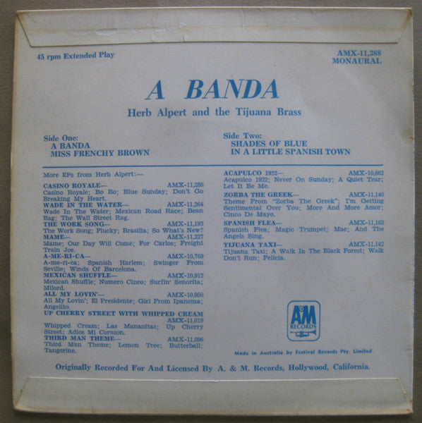 Herb Alpert & The Tijuana Brass : A Banda (7", EP, Mono)