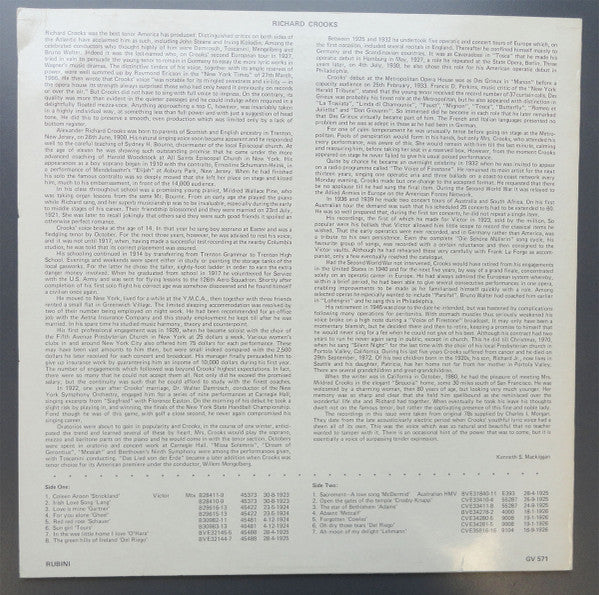 Richard Crooks (2) : Richard Crooks Volume One (LP, Comp, Mono)