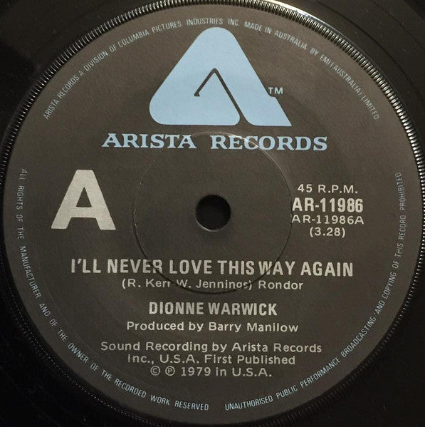 Dionne Warwick : I'll Never Love This Way Again / In Your Eyes (7", Single)