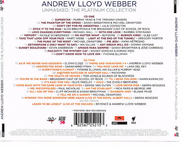 Andrew Lloyd Webber : Unmasked: The Platinum Collection (2xCD, Comp)