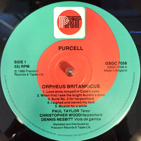 Paul Taylor (19), Christopher Wood, Dennis Nesbitt, Purcell* : Orpheus Britannicus (LP, RE)
