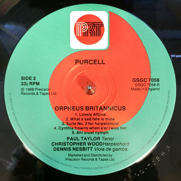 Paul Taylor (19), Christopher Wood, Dennis Nesbitt, Purcell* : Orpheus Britannicus (LP, RE)