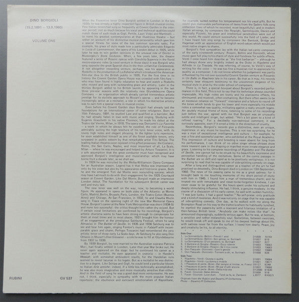 Dino Borgioli : Dino Borgioli Volume One (LP, Comp, Mono)