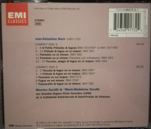 Johann Sebastian Bach : Préludes, Toccatas, Fantaisies & Fugues pour orgue (5xCD, Comp)