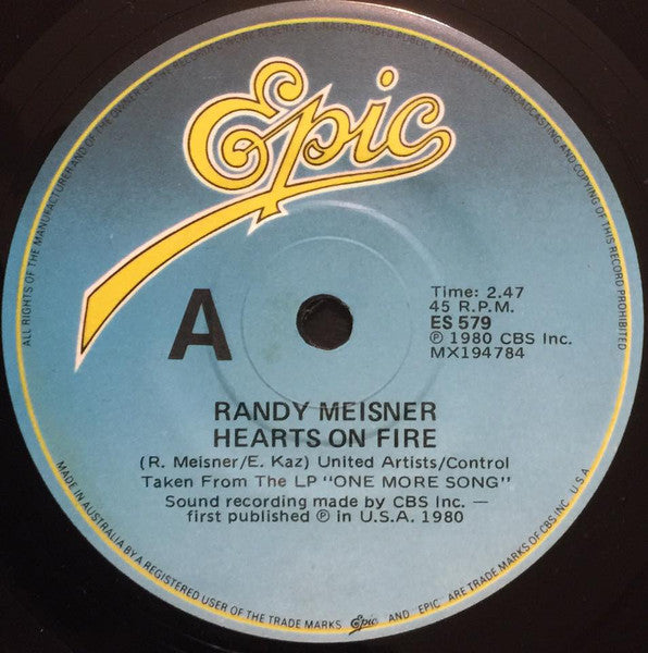 Randy Meisner : Hearts On Fire (7", Single)